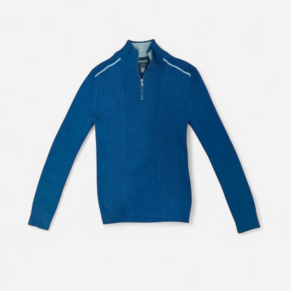 Blue ribbed knit zip up sweater from INC size M